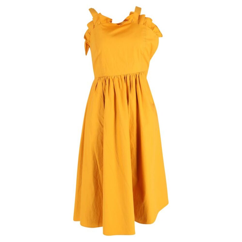 Sea New York Sunrise Lace Up Ruffle Dress in Yellow Cotton